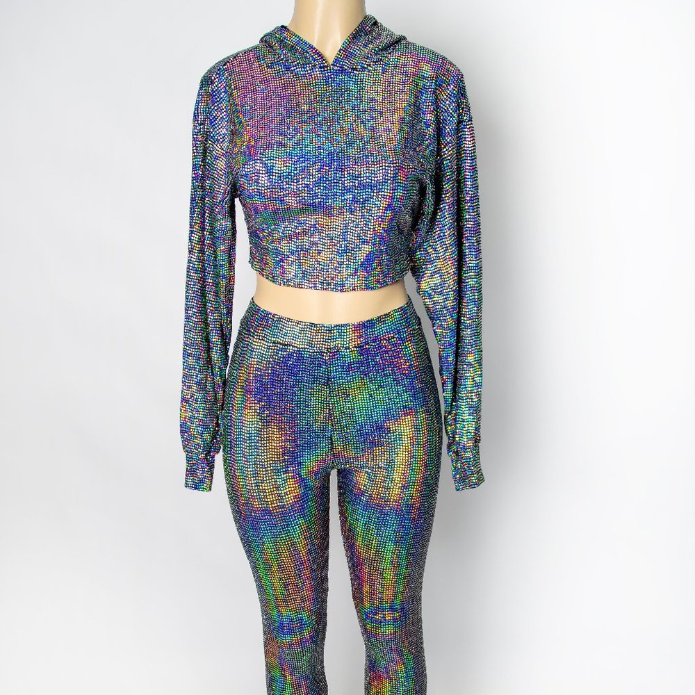 Grey Sequin Long Sleeve 2 Piece Pant Set